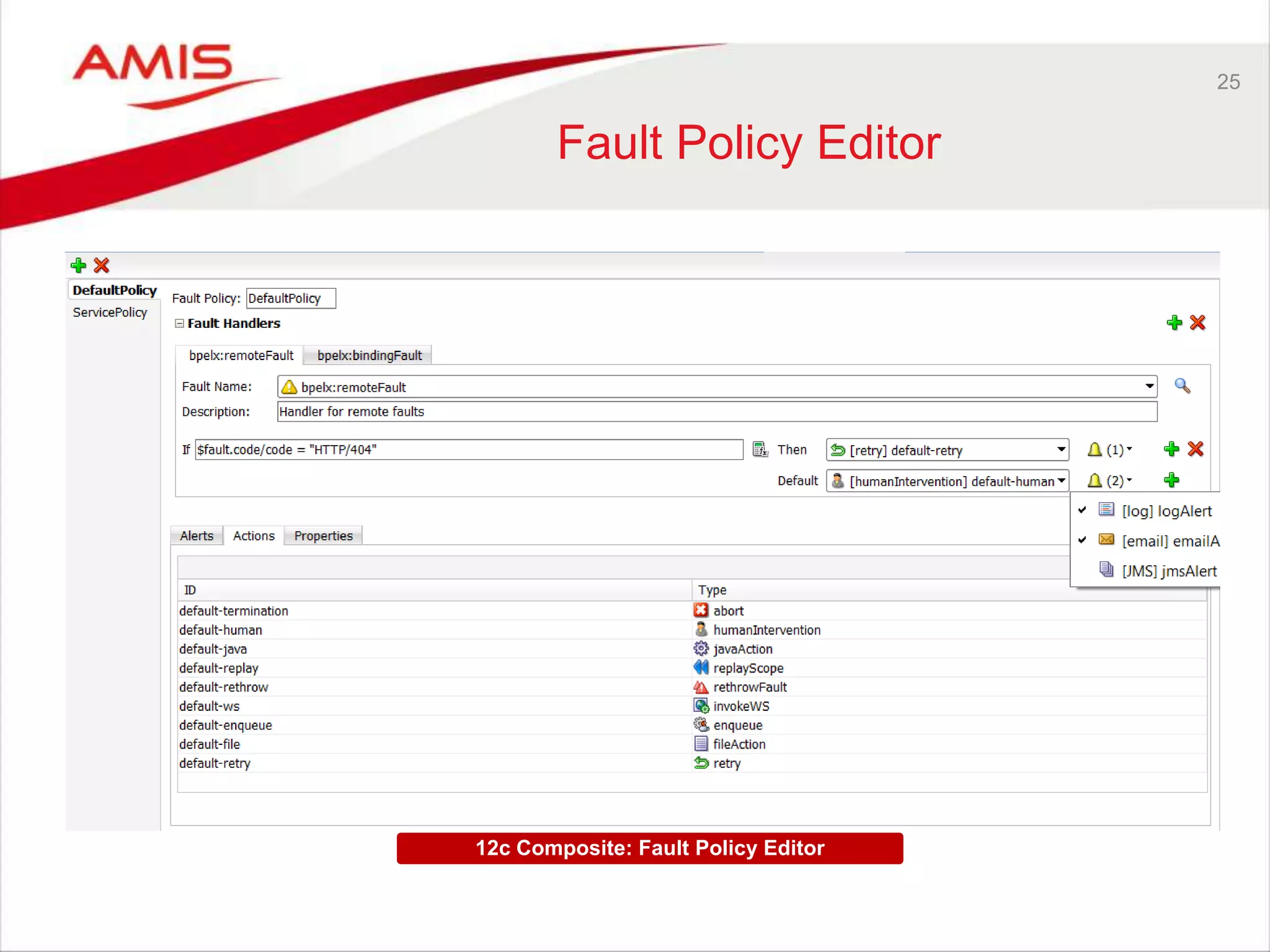 25
Fault Policy Editor
12c Composite: Fault Policy Editor
 