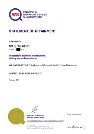 Workplace Safety and Health Control Measures (BizSafe Level 2)