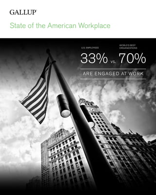 33% vs. 70%
ARE ENGAGED AT WORK
State of the American Workplace
WORLD’S BEST
ORGANIZATIONSU.S. EMPLOYEES
 