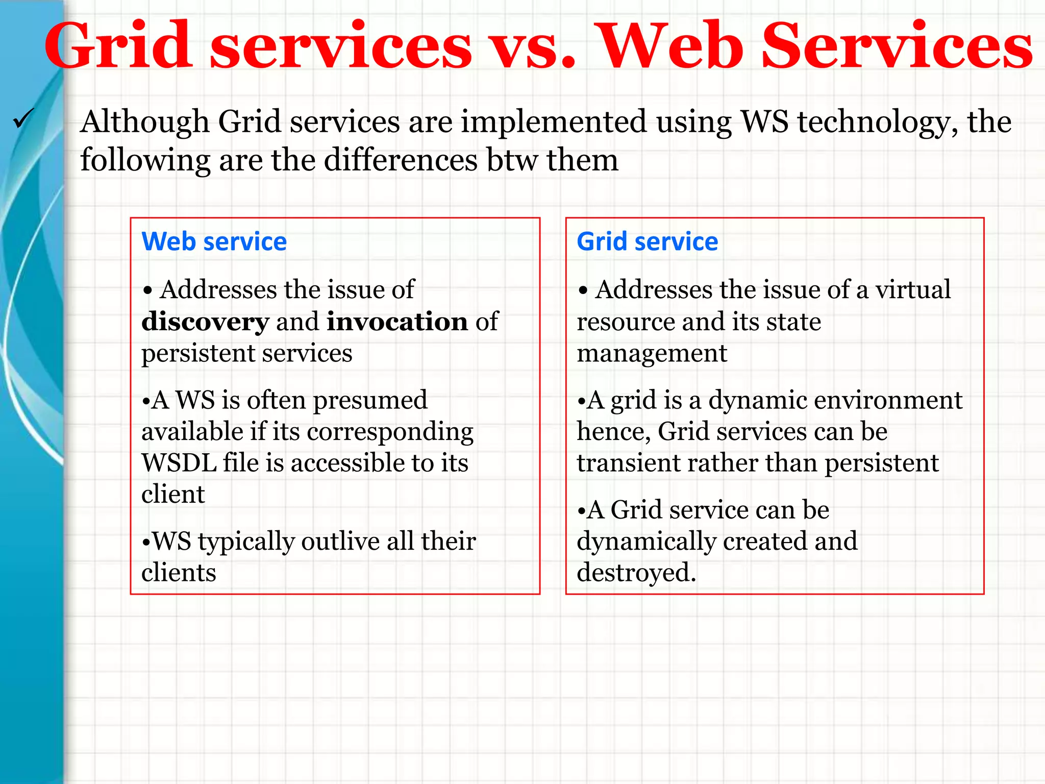 Summary 	“Grid Computing” is undergoing an intense standardization process.OGSA: Still work-in-progress (some parts finished)OGSI: Promising start, but didn't quite make itWSRF: Will it achieve true Grid/Web convergence?	Until OGSA is truly stable, the Globus Toolkit remains the de facto standard, and one of the most important pieces of software in Grid system development. 87