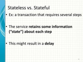 State and StatelessnessClient can choose to go to any service that is capable of fulfilling its need: loose coupling