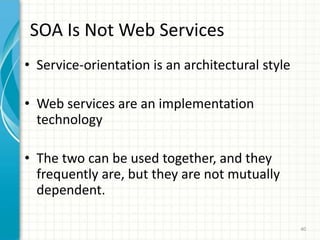 WSDLUsed to define Web Services and describe how to access themDescribes location of the service, the function calls37