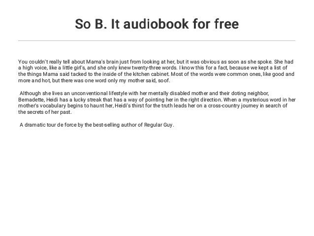 So B It Audiobook For Free