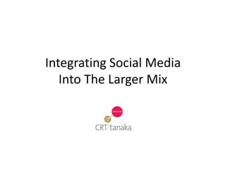 Integrating Social Media
   Into The Larger Mix
 