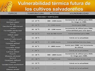 Vulnerabilidad térmica futura de
los cultivos salvadoreños
 