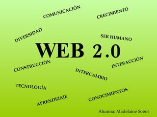 WEB 2.0 Alumna: Madelaine Sobot CONSTRUCCIÓN INTERCAMBIO COMUNICACIÓN SER HUMANO TECNOLOGÍA CONOCIMIENTOS DIVERSIDAD INTERACCIÓN APRENDIZAJE CRECIMIENTO 