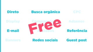 CPC
Referência
Banners
AdsenseDisplay
Direto Busca orgânica
E-mail
Redes sociais
Afiliados
Comparadores
Guest post
Free
 