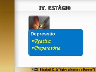 Depressão

•Reativa
•Preparatória

(ROSS, Elisabeth K. in “Sobre a Morte e o Morrer”)

 