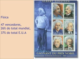 Física  47 vencedores,  26% do total mundial,  37% do total E.U.A 