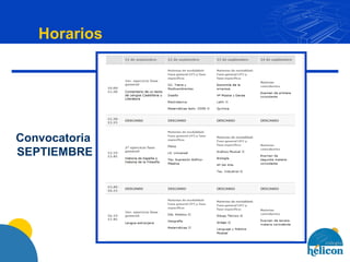 Horarios Convocatoria  SEPTIEMBRE 