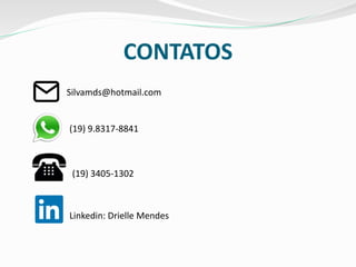 Silvamds@hotmail.com
(19) 9.8317-8841
Linkedin: Drielle Mendes
CONTATOS
(19) 3405-1302
 