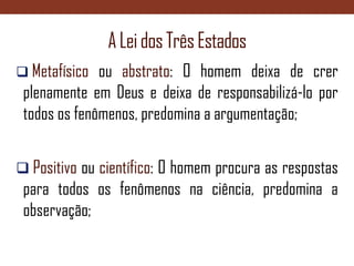 1851/1854: publica “Política Positiva” e o “Catecismo Positivista”; 