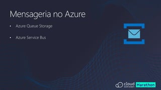 • Azure Queue Storage
• Azure Service Bus
Mensageria no Azure
 