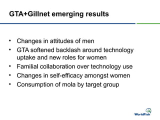 Merging the social with the technical: Using a gender transformative approach in smallholder aquaculture development in Bangladesh