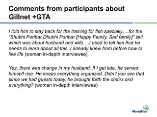 Merging the social with the technical: Using a gender transformative approach in smallholder aquaculture development in Bangladesh