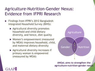 Designing for empowerment impact - The Agriculture, Nutrition, and Gender Linkages (ANGeL) project in Bangladesh