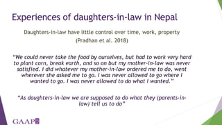 The monster-in-law effect: Linking qualitative observations to quantitative analysis on household structure, migration and empowerment in Nepal