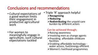 The gendered pattern of unpaid care work and its implication for women's agricultural opportunities in Uganda