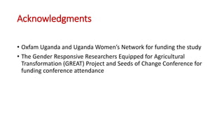 The gendered pattern of unpaid care work and its implication for women's agricultural opportunities in Uganda