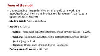 The gendered pattern of unpaid care work and its implication for women's agricultural opportunities in Uganda