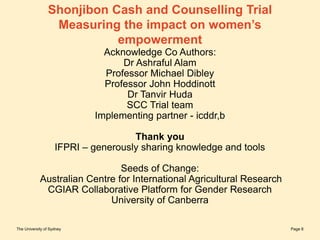 Shonjibon cash transfer and nutrition counselling trial in rural Bangladesh - the impact on women's empowerment