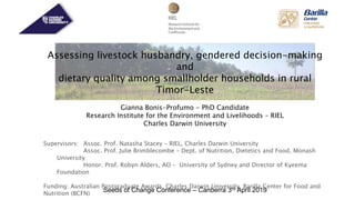 Assessing livestock husbandry, gendered decision-making and dietary quality among smallholder households in rural Timor-Leste