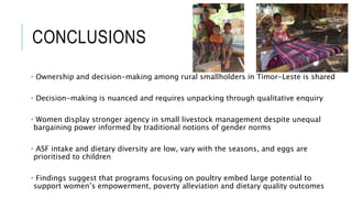 Assessing livestock husbandry, gendered decision-making and dietary quality among smallholder households in rural Timor-Leste