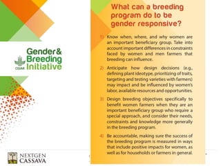 Gender-responsive breeding and product profiles - Developing gender-responsive plant and animal breeding programs: principles, methods and tools