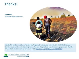 Discursive translations of gender mainstreaming norms: the case of agricultural and climate change policies in Uganda