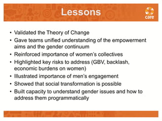 Facilitating transformative processes for measuring and promoting gender-behaviour change in agriculture programming