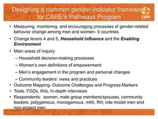 Facilitating transformative processes for measuring and promoting gender-behaviour change in agriculture programming
