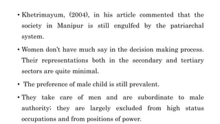 A descriptive analysis on the gendered distribution of labour and participation in household economic activities in Manipur, India