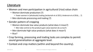 Gendered participation in the rice value chain. New insights from Kyela, Tanzania