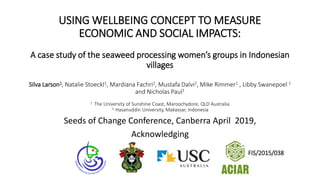 Using wellbeing concept to measure economic and social impacts: A case study of the seaweed processing women's groups in Indonesian villages