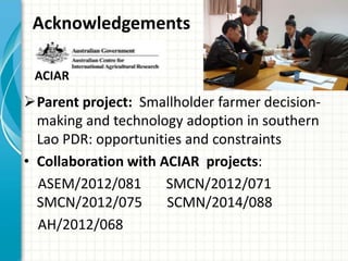 What influences smallholder adoption of proven agricultural technologies? Identifying differences in men and women' agricultural production decision making in Southern Laos using collective behaviour elicitation (CBE) gaming activities