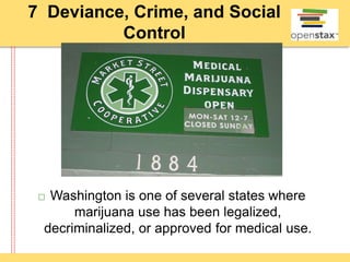 7 Deviance, Crime, and Social
Control
 Washington is one of several states where
marijuana use has been legalized,
decriminalized, or approved for medical use.
 