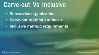 ©2015 BrightLine CPAs & Associates, Inc. All Rights Reserved
Carve-out Vs Inclusive
• Subservice organization
• Carve-out method emphasis
• Inclusive method requirements
 