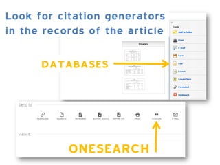 Look for citation generators
in the records of the article
DATABASES
ONESEARCH
 