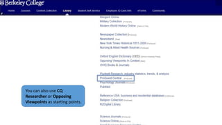 You can also use CQ
Researcher or Opposing
Viewpoints as starting points.