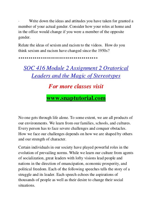 Soc 416 Believe Possibilities / Snaptutorial.com