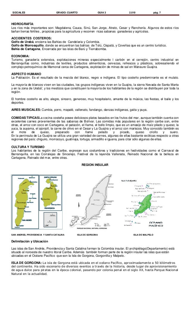 SOCIALES GRADO: CUARTO GUIA 3 2.010 pág. 7
HIDROGRAFÍA:
Los ríos más importantes son: Magdalena, Cauca, Sinú, San Jorge, A...
