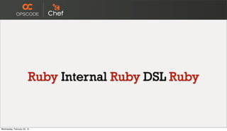 Ruby Internal Ruby DSL Ruby


Wednesday, February 22, 12
 