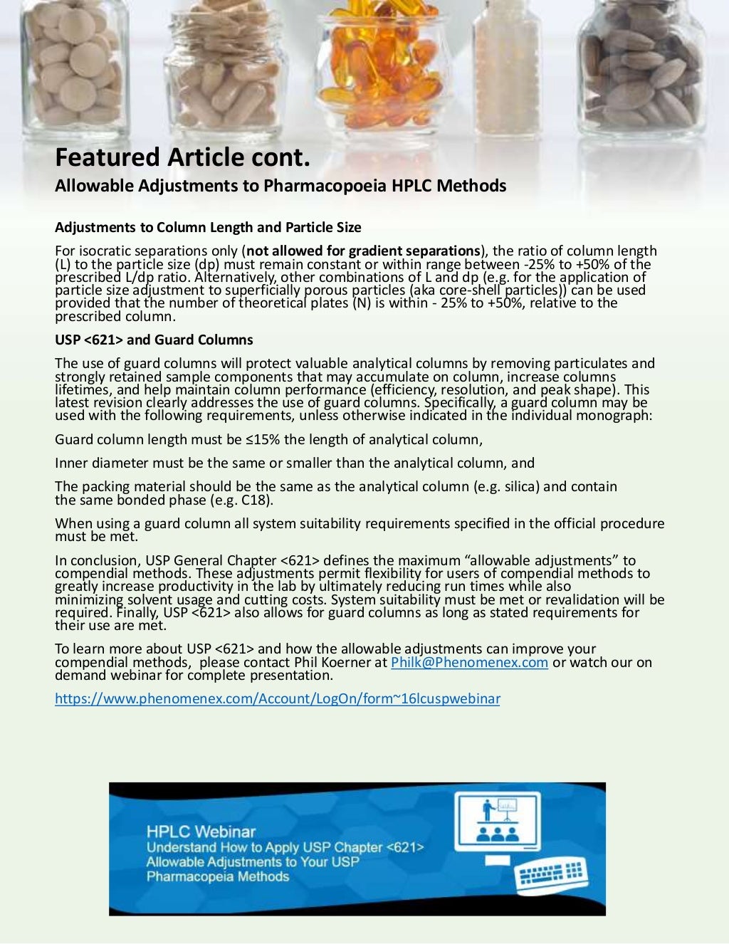 USP 621 Allowable Adjustment to Chromatography HPLC Methods
