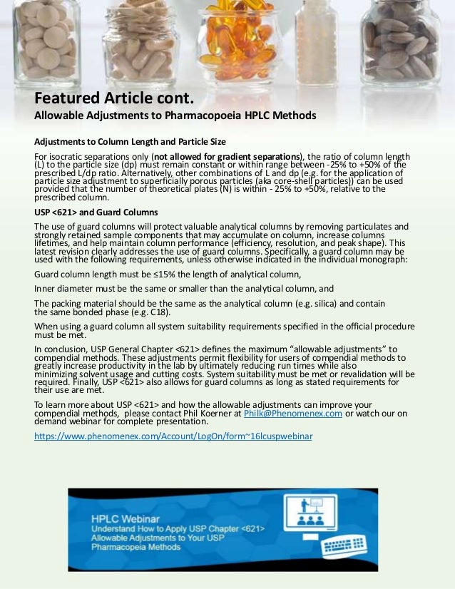 USP 621 Allowable Adjustment to Chromatography HPLC Methods