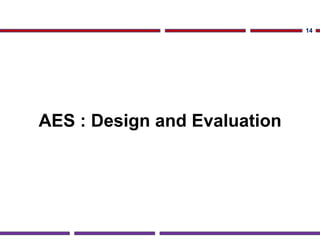 AES : Design and Evaluation
14
 