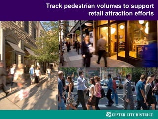 Track pedestrian volumes to support
retail attraction efforts
 