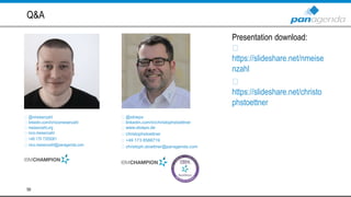 59
Q&A
Presentation download:
https://slideshare.net/nmeise
nzahl
https://slideshare.net/christo
phstoettner
@nmeisenzahl
linkedin.com/in/nicomeisenzahl
meisenzahl.org
nico.meisenzahl
+49 170 7355081
nico.meisenzahl@panagenda.com
@stoeps
linkedin.com/in/christophstoettner
www.stoeps.de
christophstoettner
+49 173 8588719
christoph.stoettner@panagenda.com
 