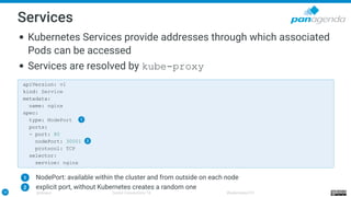 33 @stoeps Social Connections 14 #kubernetes101
Services
Kubernetes Services provide addresses through which associated
Po...