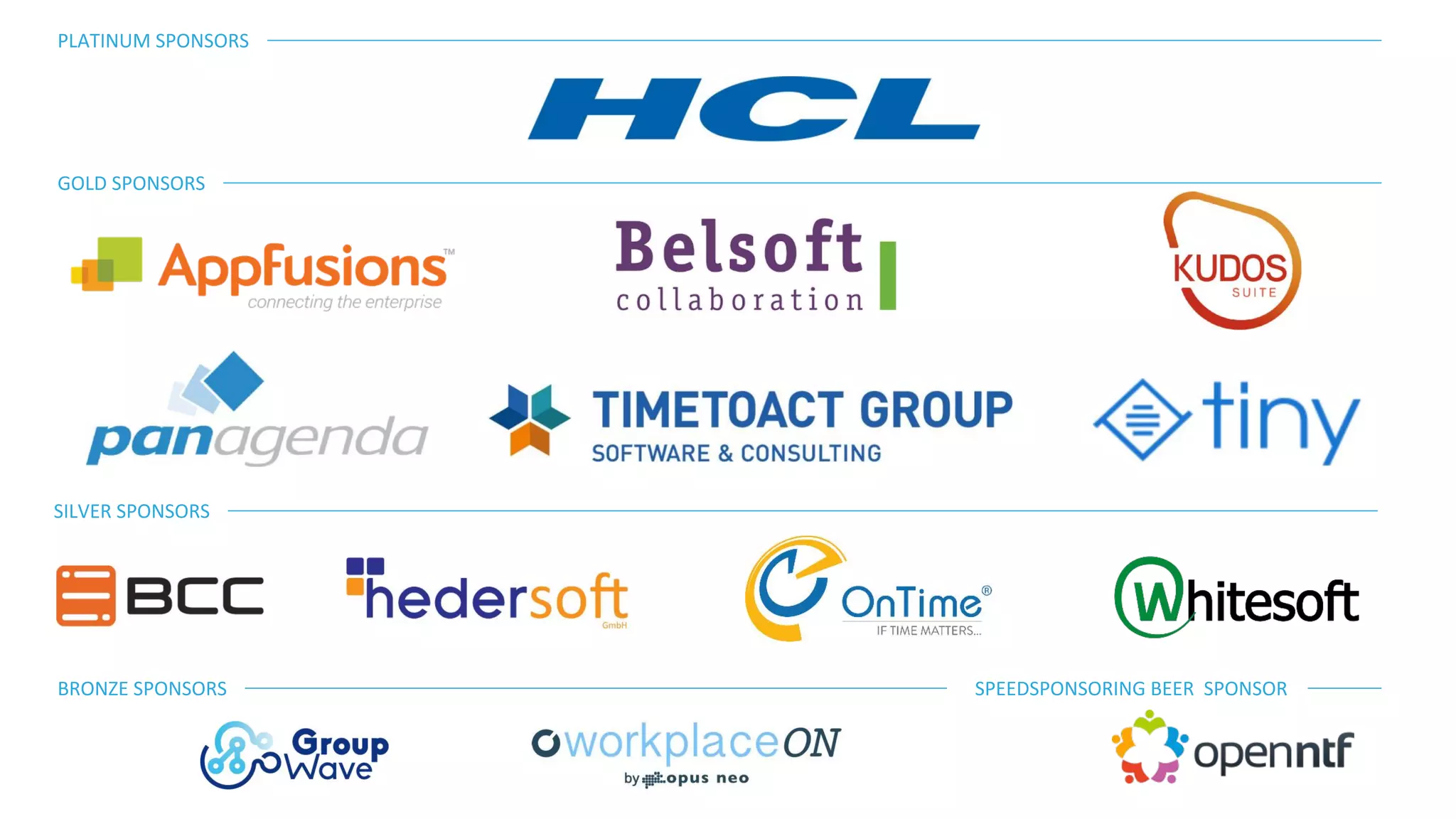 PLATINUM SPONSORS GOLD SPONSORS BRONZE SPONSORS SILVER SPONSORS SPEEDSPONSORING BEER SPONSOR 