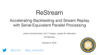 ReStream
Accelerating Backtesting and Stream Replay
with Serial-Equivalent Parallel Processing
October 6, 2016
Johann Schl...